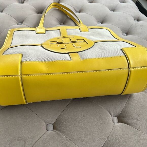 Tory Burch Leather Trim Canvas Tote Bag yellow - Picture 3 of 7